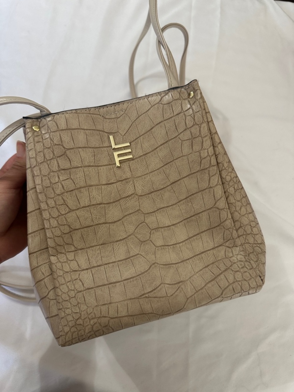 London Fog Beige Croc-Embossed Crossbody with Gold Accent
